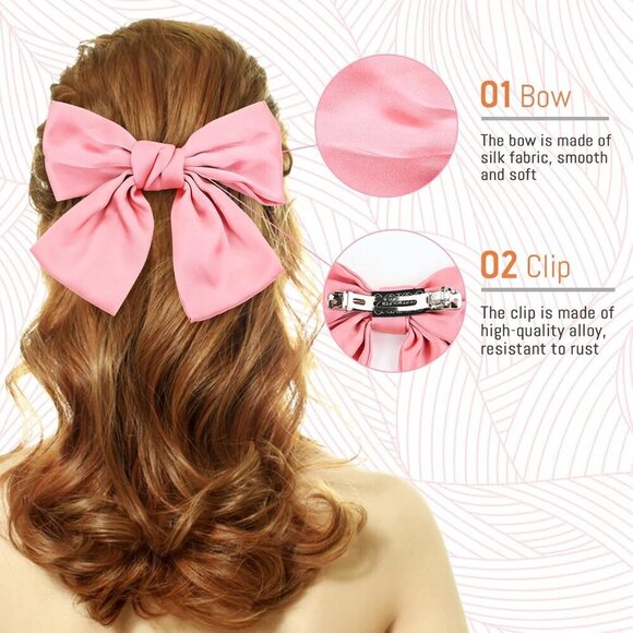 Large Satin Hair Bow Pack 8 Inch Oversized Knot French Barrette Hair Clips main image 6